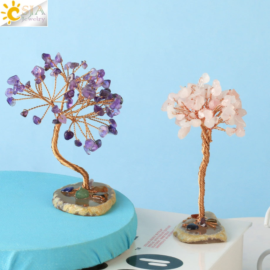Amethyst and Rose Quartz Healing Crystals Gemstones Trees of Life Money Trees