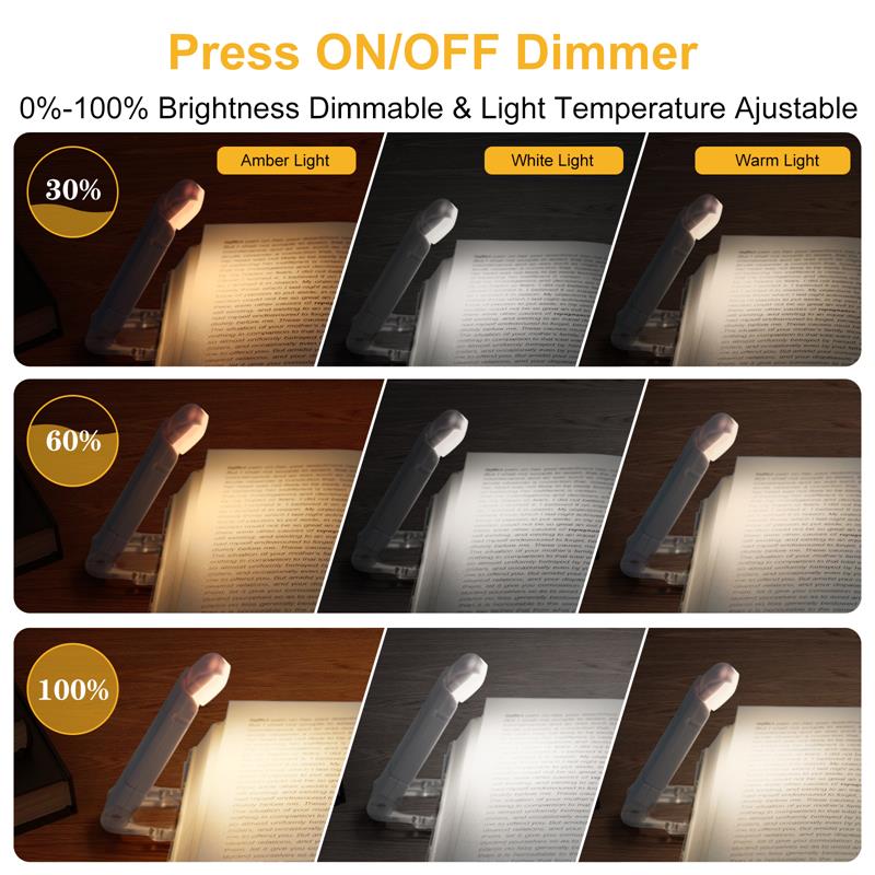 Dimmer USB Chargeable Portable Clip Book Reading LED Light Adjustable Brightness