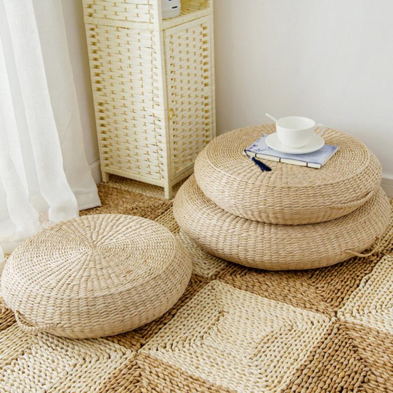 Hand Woven Natural Eco-Friendly Round Straw Tatami Floor Cushion Pad