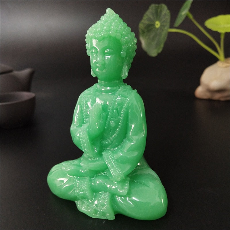 Hand on heart Glow-in-the-dark Buddha Jade-Colour Statue Sculpture Figurine