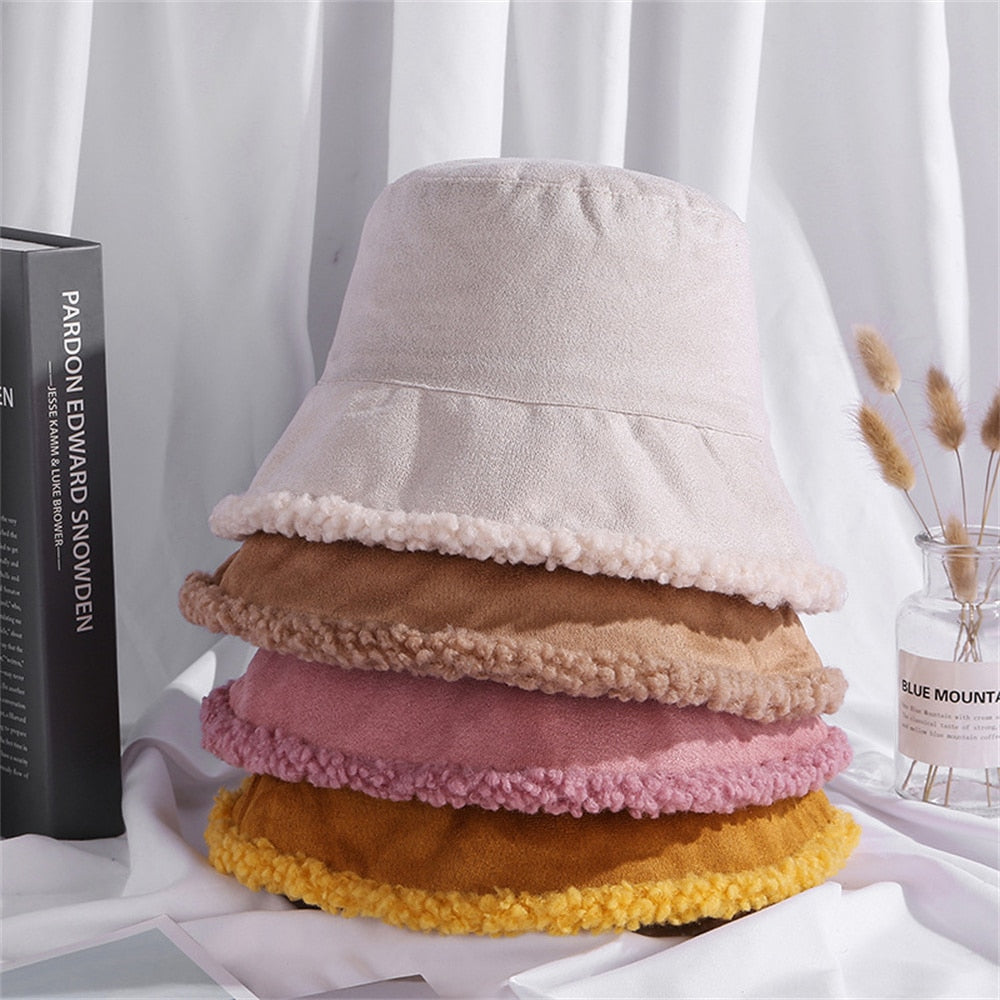 Piled up Women winter double-sided suede-like fleece bucket hats