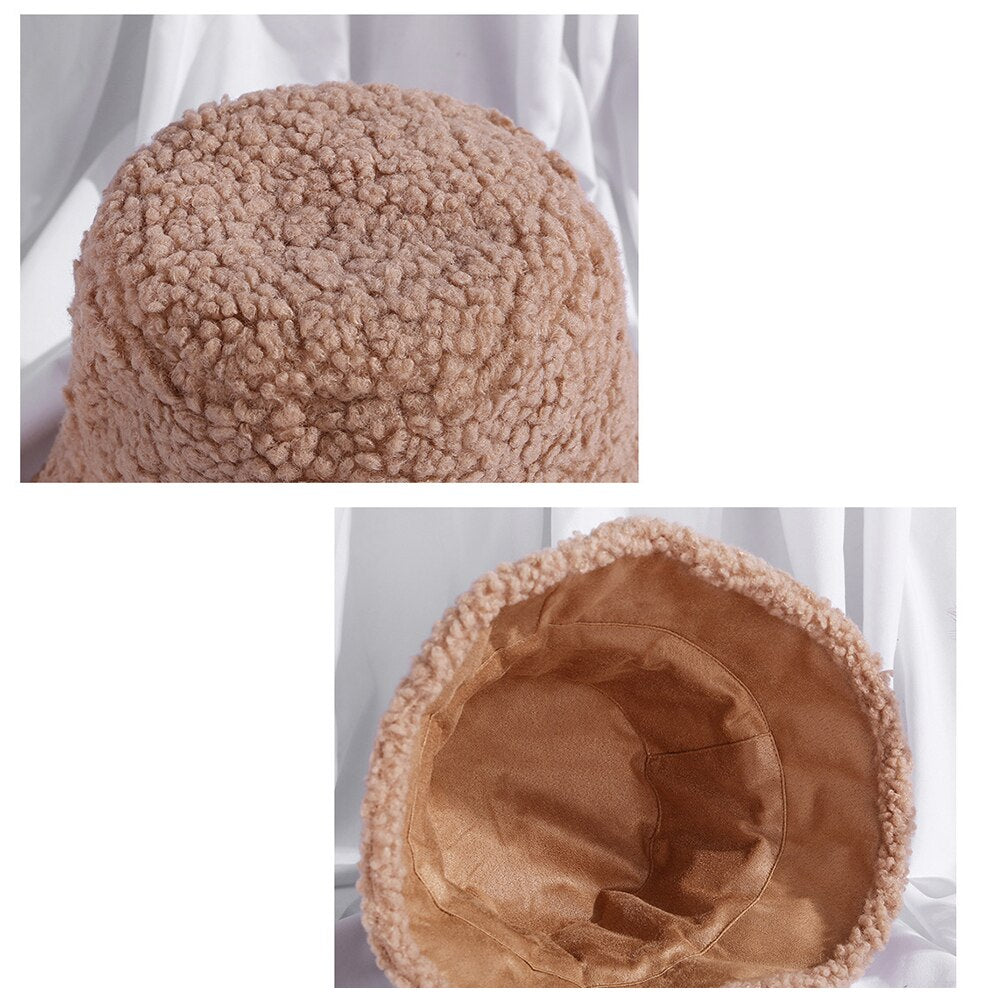 Brown 2 Women winter double-sided suede-like fleece bucket hat