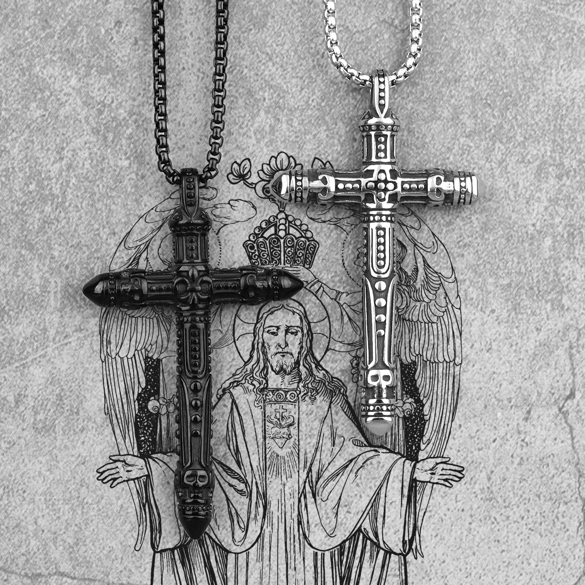 Black Or Silver Color Stainless Steel Cross Pendant Necklace Jewelry
