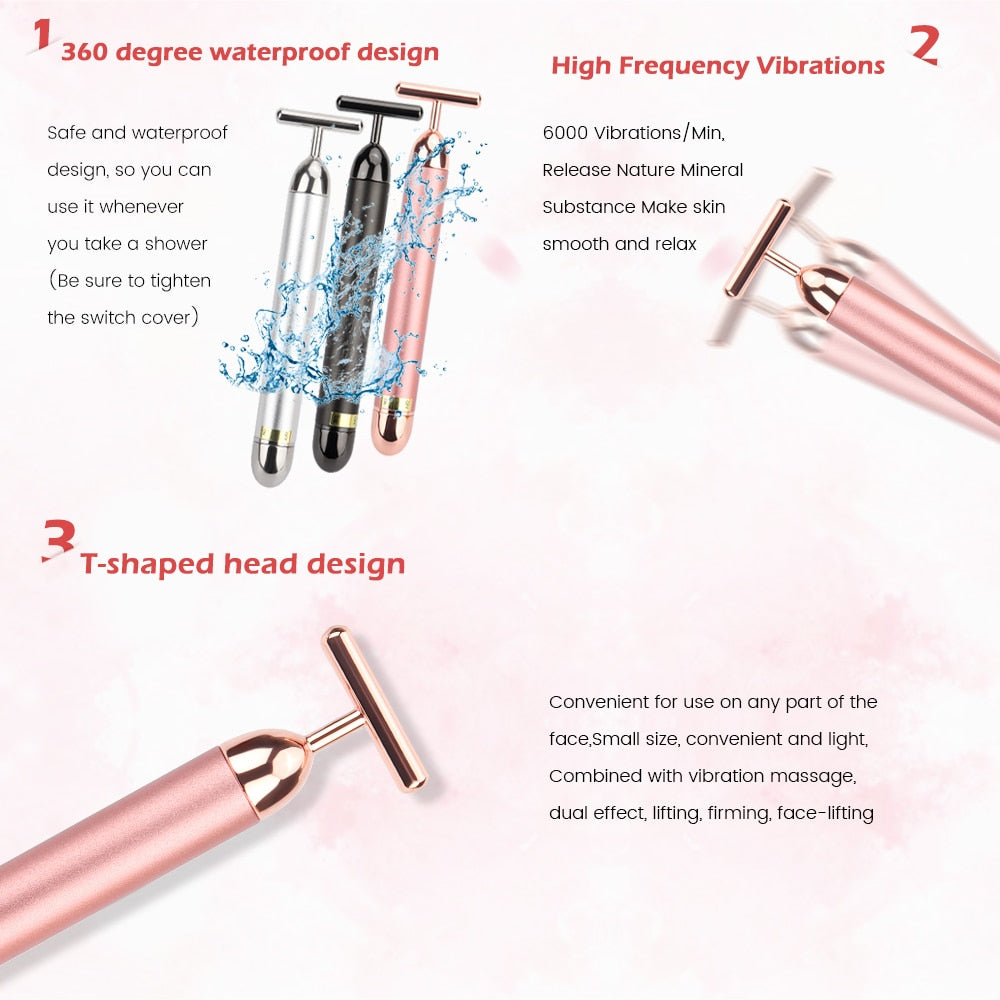 Description of T-Shape Battery-Operated Vibrating Facial Stimulator Activator - Facial Beauty Device