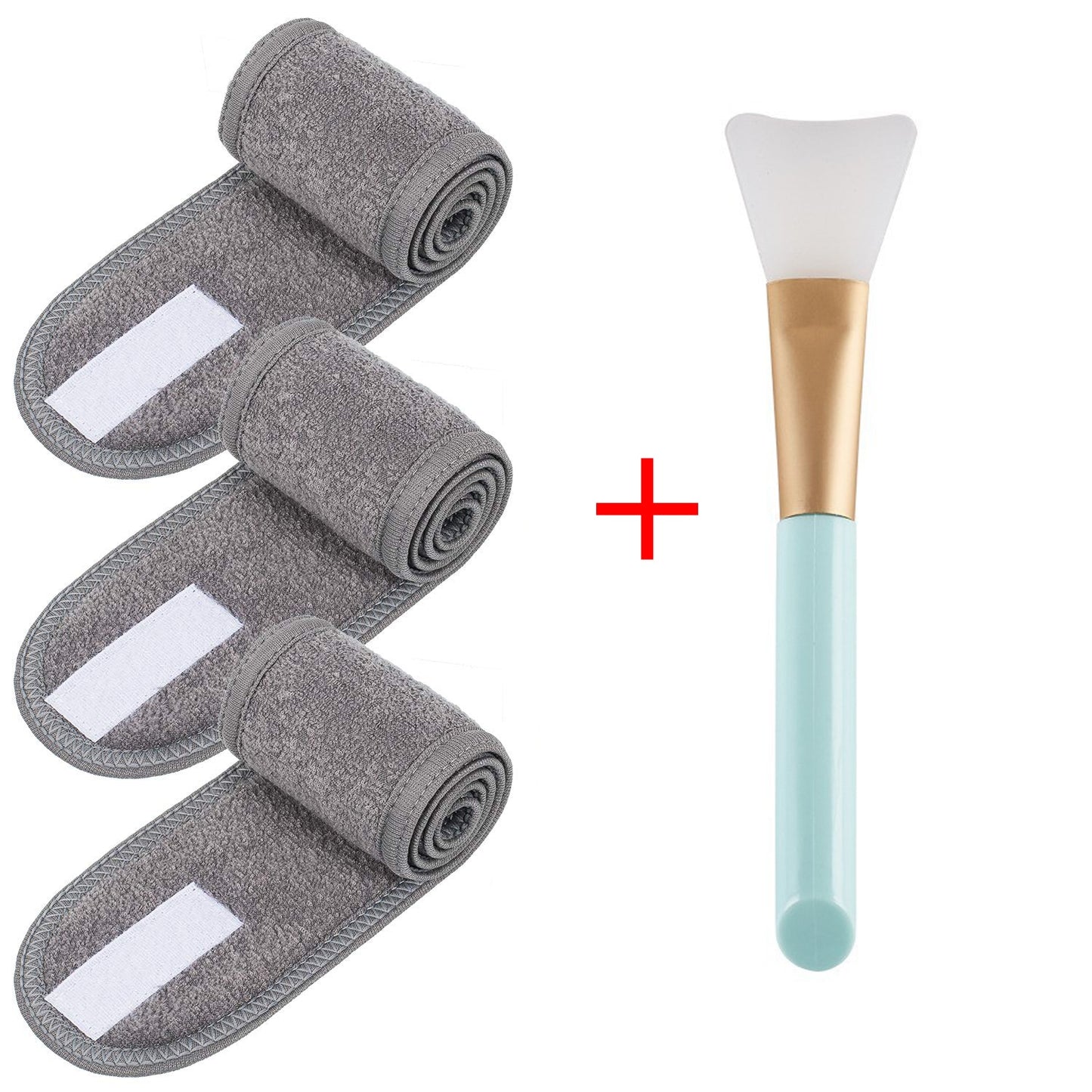 Gray Adjustable Stretchy Face-Wash Spa Make-Up Headband And Mask Brush