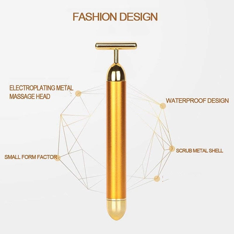 Features of Golden T-Shape Battery-Operated Vibrating Facial Stimulator Activator - Facial Beauty Device