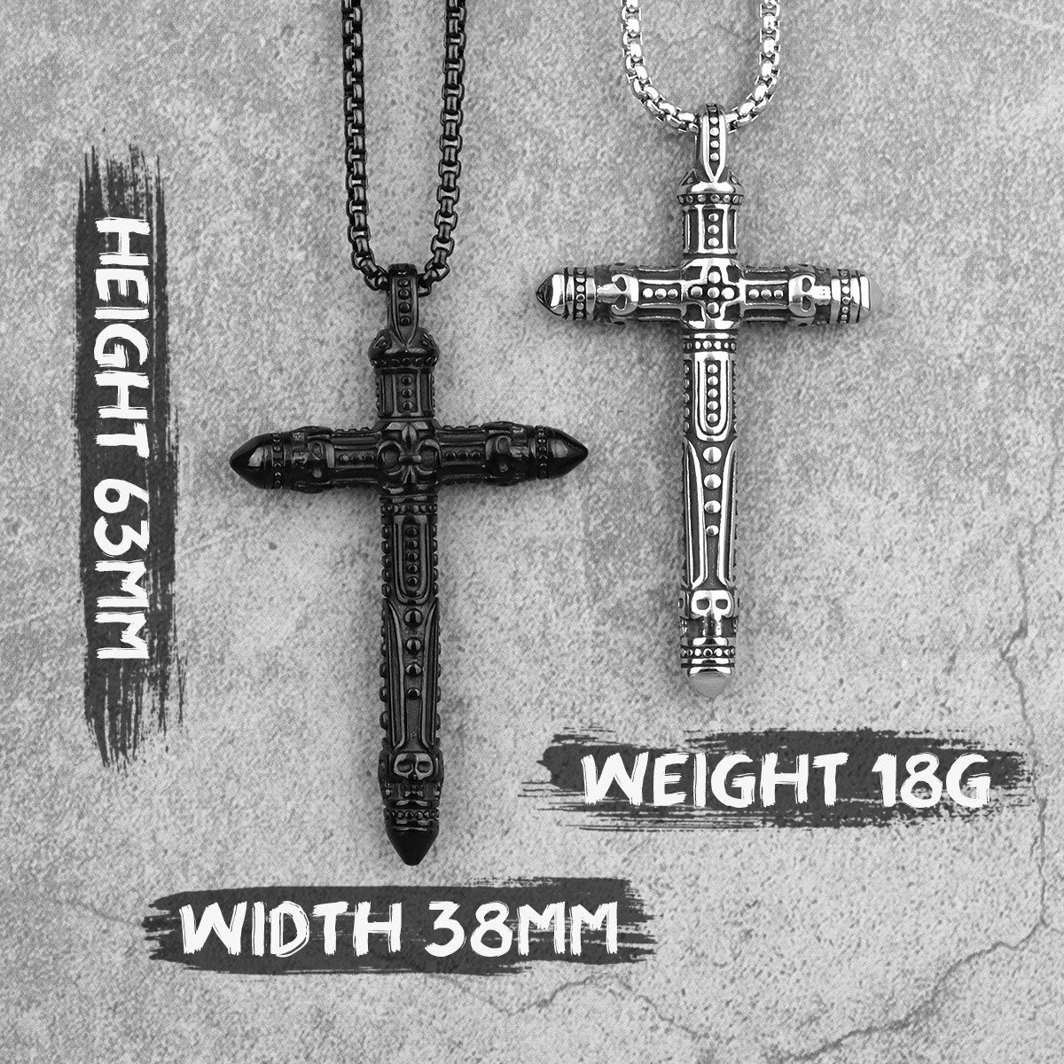 Size of Black Or Silver Color Stainless Steel Cross Pendant Necklace Jewelry