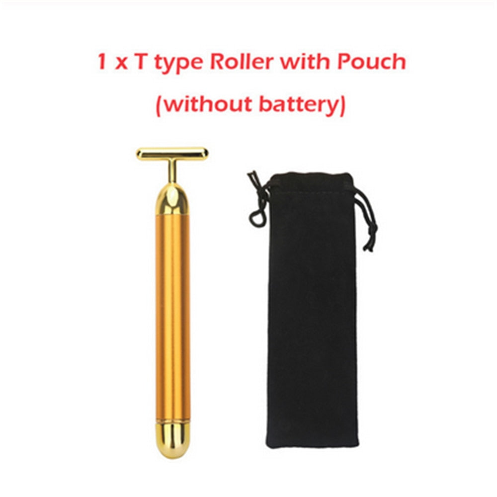 Golden T-Shape Battery-Operated Vibrating Facial Stimulator Activator - Facial Beauty Device