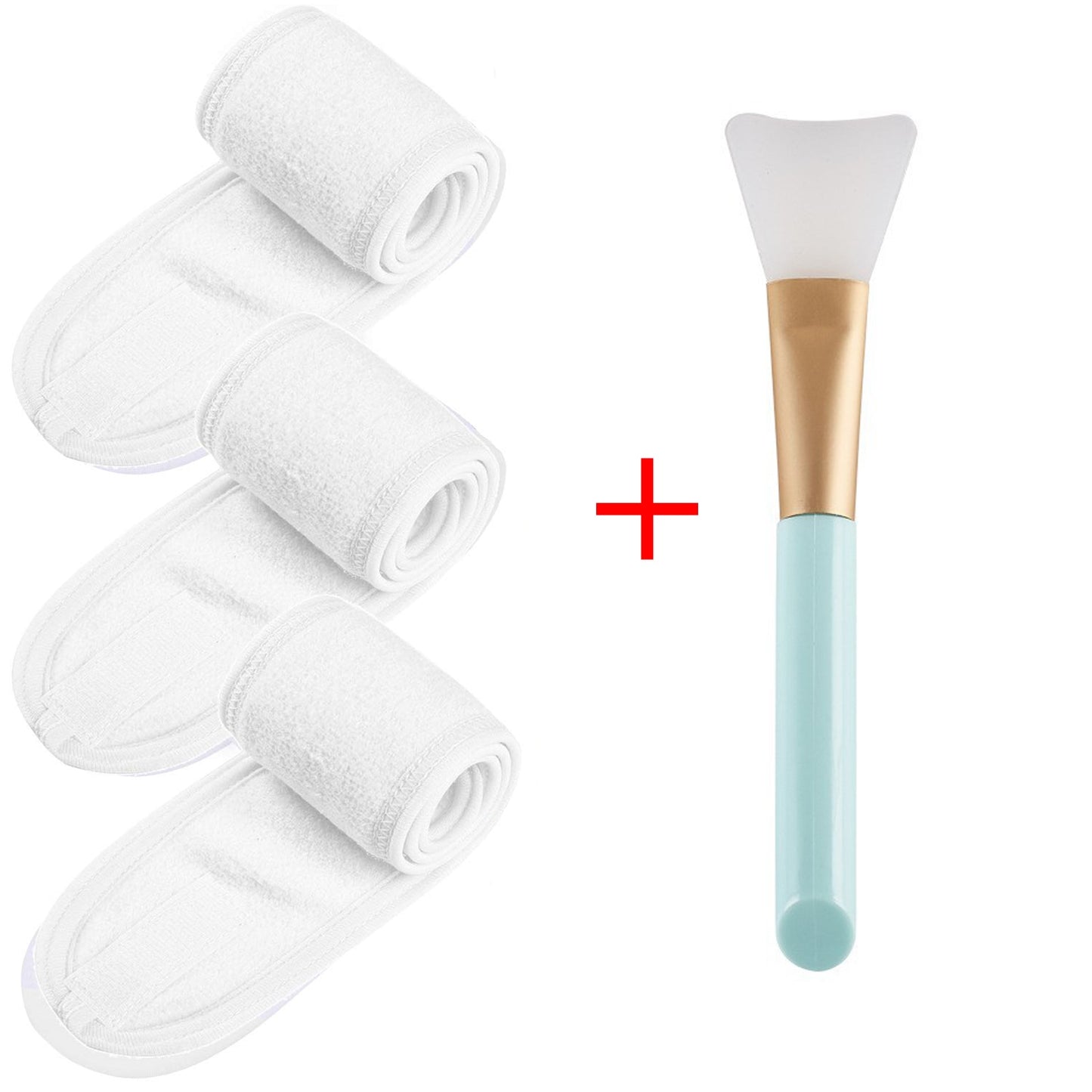 White Adjustable Stretchy Face-Wash Spa Make-Up Headband And Mask Brush