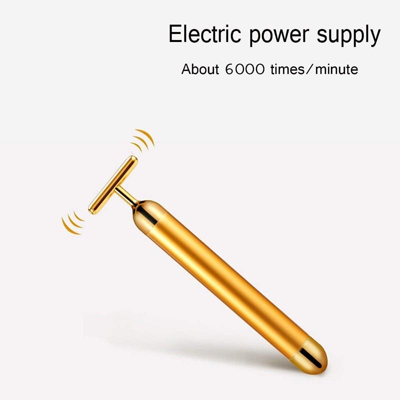 6000 rpm Golden T-Shape Battery-Operated Vibrating Facial Stimulator Activator - Facial Beauty Device