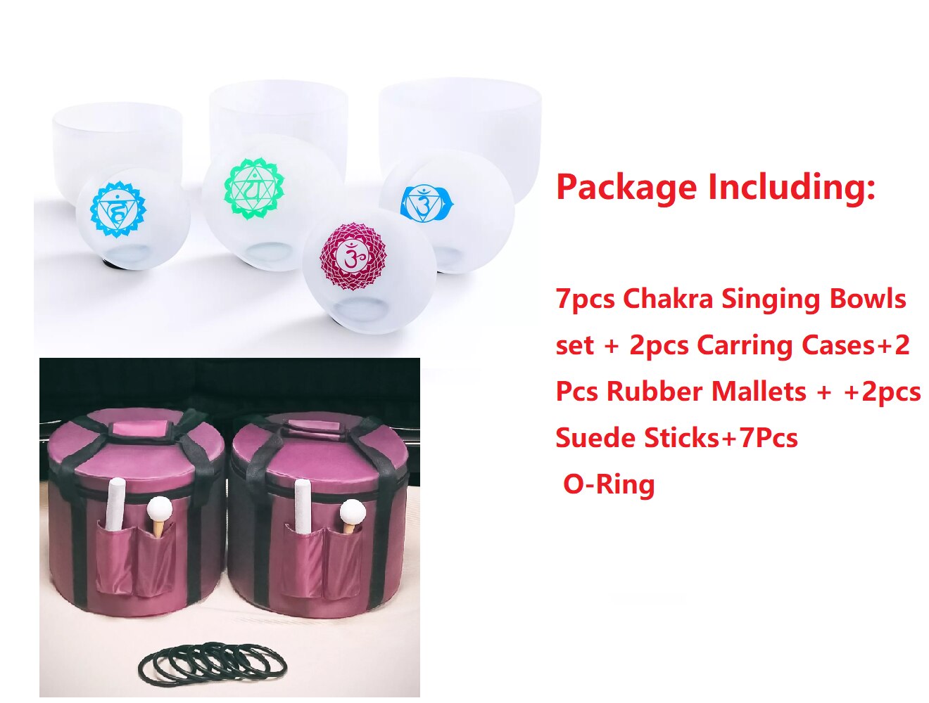 7 pcs Frosted Quartz Crystal Singing Bowls Set Healing Sound