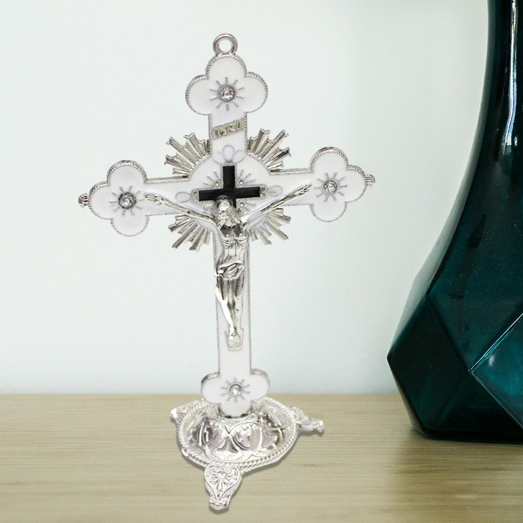 White Silver Catholic Christian Jesus Christ On Cross Statue Sculpture Crucifix