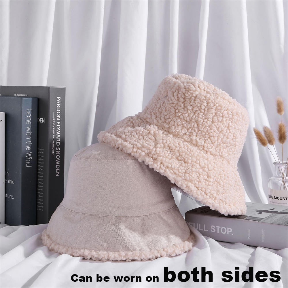 Off-white Women winter double-sided suede-like fleece bucket hat