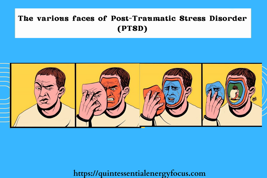 This infographic describes the effects (the various faces) of post-traumatic stress disorder (PTSD) succinctly.