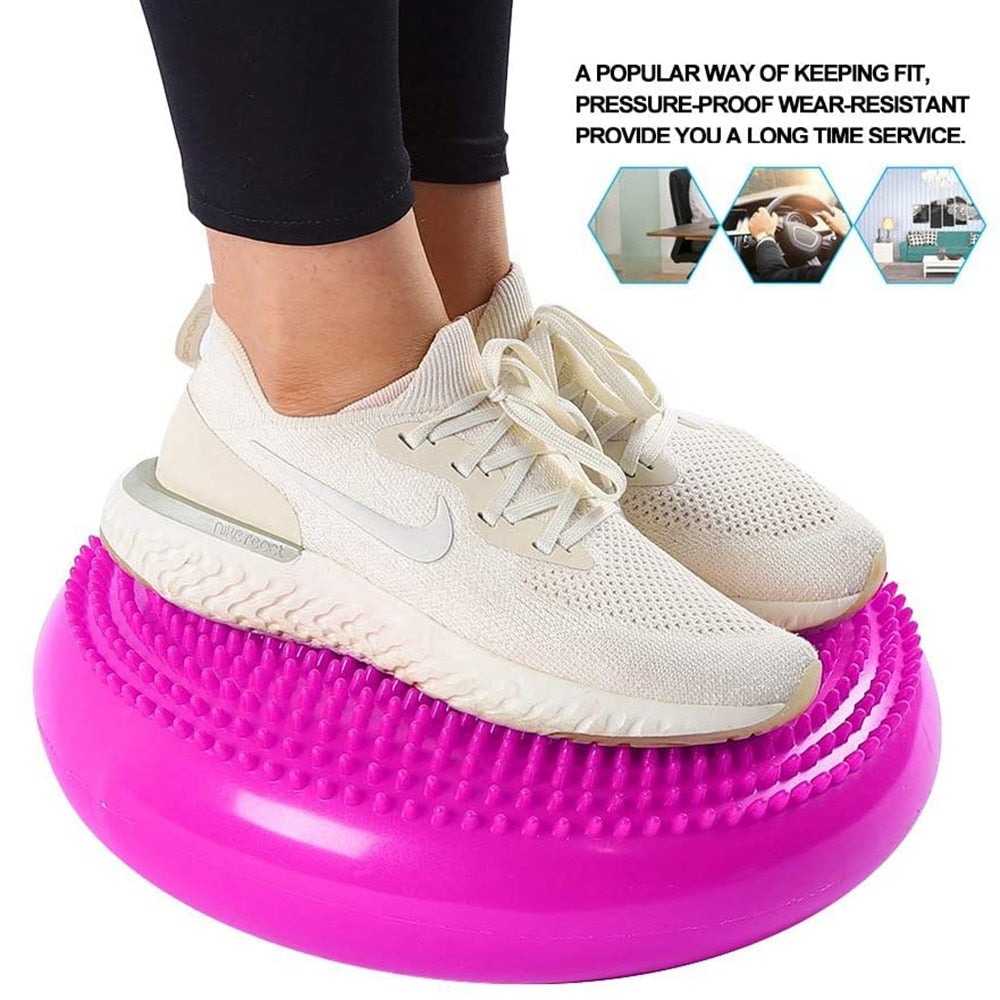 Extra Thick Flexible Inflatable Exercise Fitness Yoga Stability Balance Disc Cushion Pad for Body Training With Hand Pump
