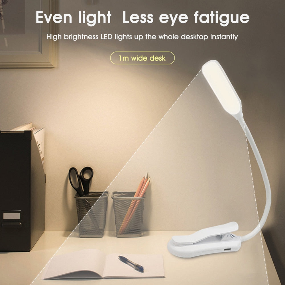 Desk Table Rechargeable Flexible Easy Clip Mini LED Light Lamp 3 Brightness Levels Warm Cool White Suitable For Reading Studying Working Camping Spot Lighting