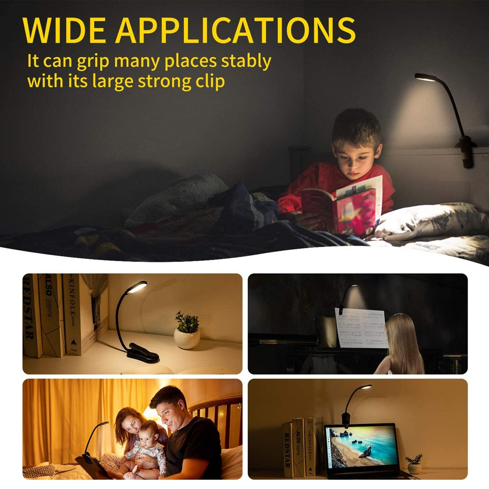 Different uses Rechargeable Flexible Easy Clip Mini LED Light Lamp 3 Brightness Levels Warm Cool White Suitable For Reading Studying Working Camping Spot Lighting