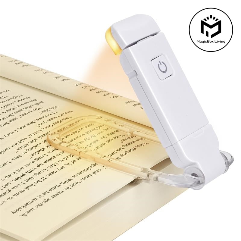 White USB Chargeable Portable Clip Book Reading LED Light Adjustable Brightness
