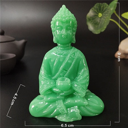 Holding singing bowl Glow-in-the-dark Buddha Jade-Colour Statue Sculpture Figurine