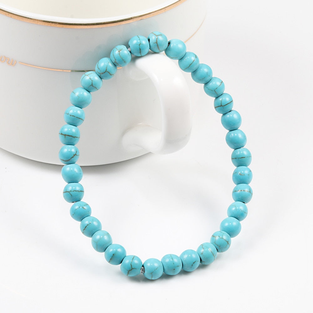 6mm Classy Natural Turquoise Gemstone Beads Bracelet