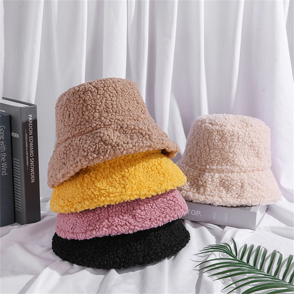 Multiple Women winter double-sided suede-like fleece bucket hats