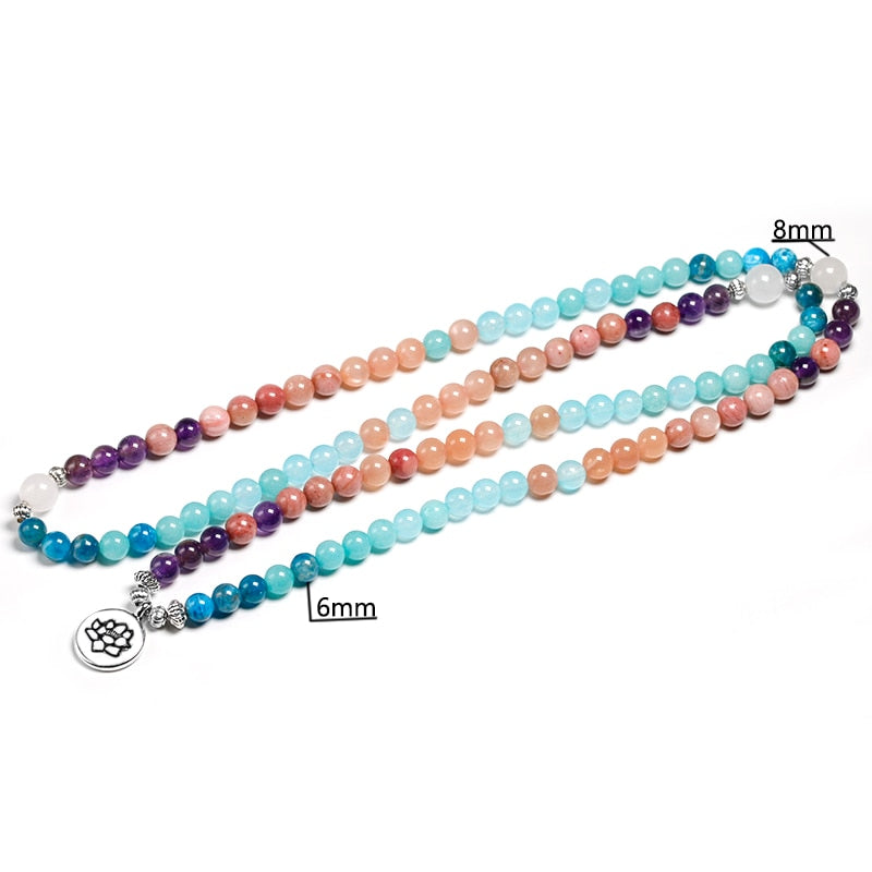 108 6mm 3 8mm 10 metal Stylish Natural Stone Beads Necklace Doubles Bracelets Amethyst Apatite Sunstone Rhodochrosite Blue and White Chalcedony Blue Quart
