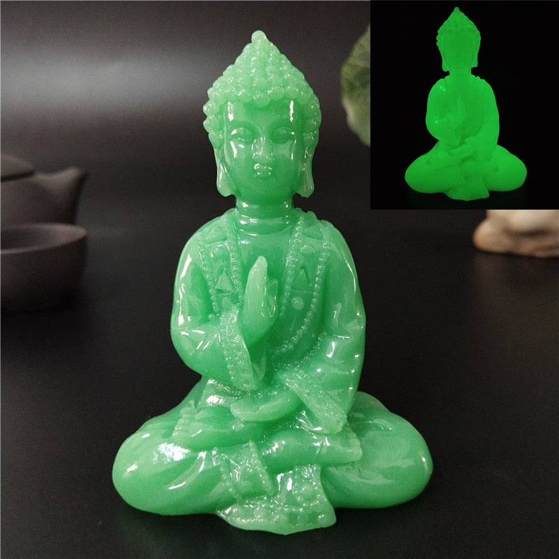 Hand on heart Glow-in-the-dark Buddha Jade-Colour Statue Sculpture Figurine