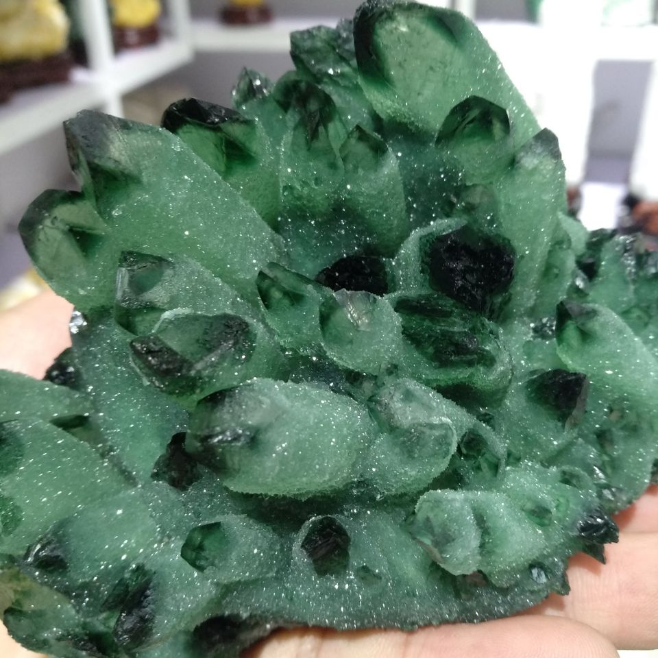 Raw Natural Healing Green Ghost Phantom Quartz Crystal Cluster 