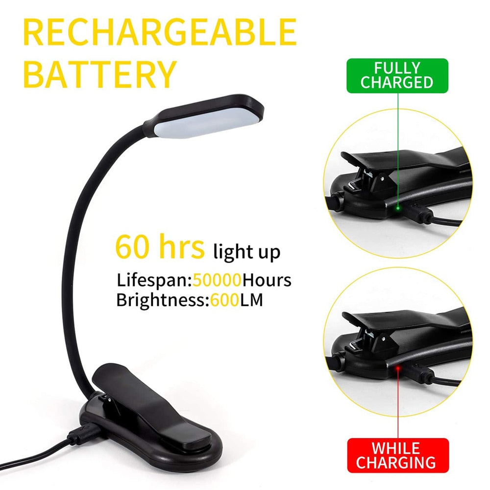 Rechargeable battery Rechargeable Flexible Easy Clip Mini LED Light Lamp 3 Brightness Levels Warm Cool White Suitable For Reading Studying Working Camping Spot Lighting