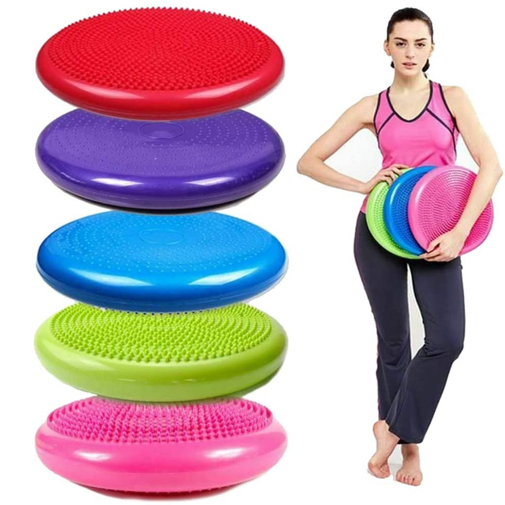 Extra Thick Flexible Inflatable Exercise Fitness Yoga Stability Balance Disc Cushion Pad for Body Training With Hand Pump
