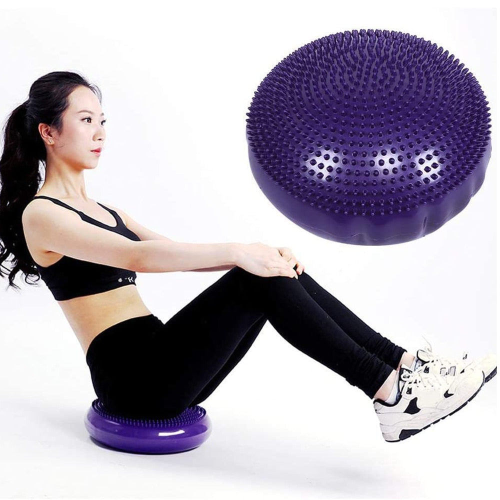 Extra Thick Flexible Inflatable Exercise Fitness Yoga Stability Balance Disc Cushion Pad for Body Training With Hand Pump