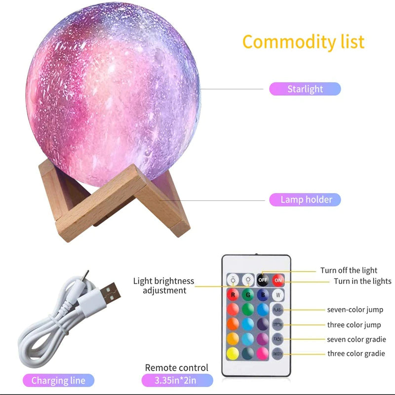 Outstanding Colorful Galaxy Moon Globe Ambiance Night Lamp Light LED 3D