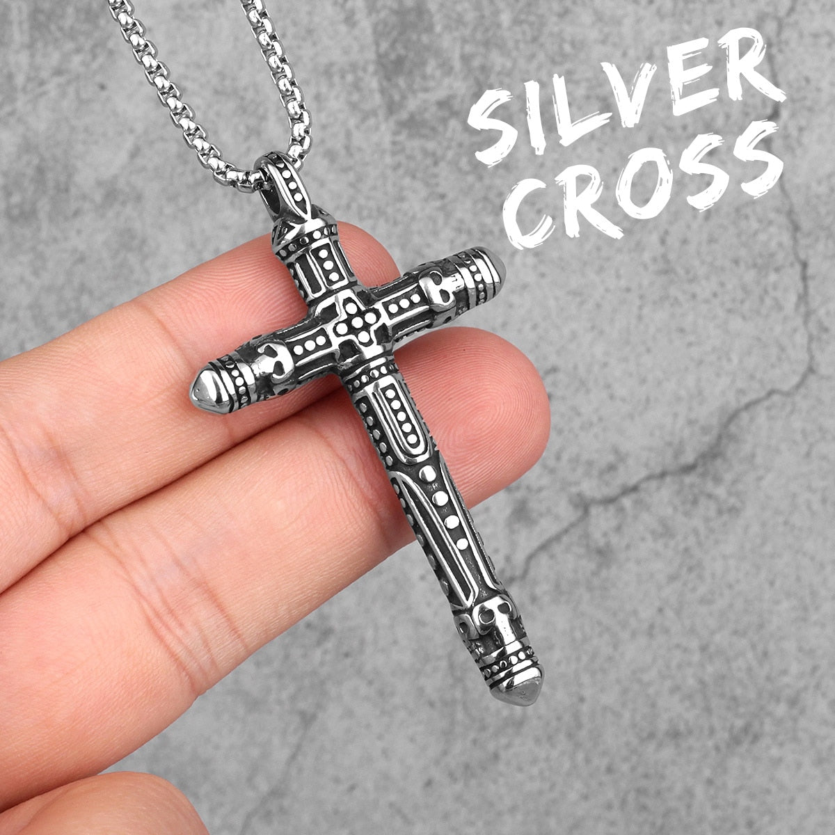 Silver Stainless Steel Cross Pendant Necklace Jewelry