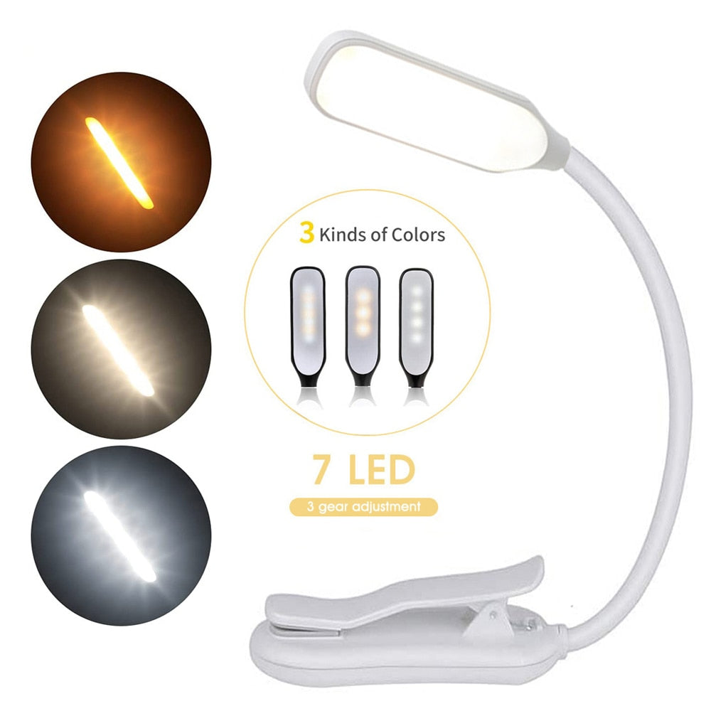 White Rechargeable Flexible Easy Clip Mini LED Light Lamp 3 Brightness Levels Warm Cool White Suitable For Reading Studying Working Camping Spot Lighting