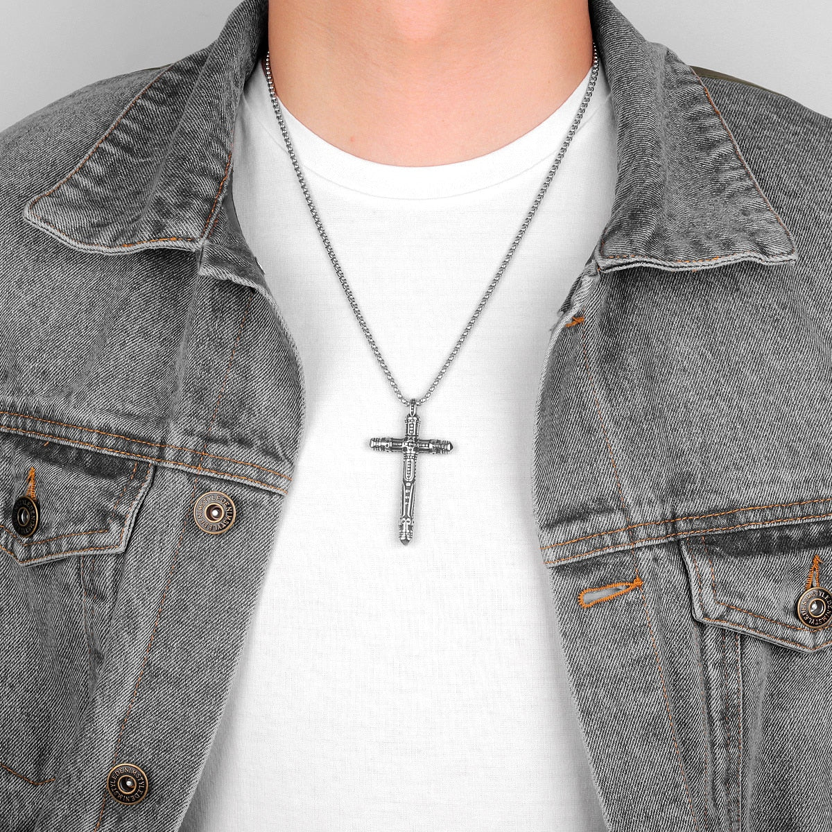 Sample View Black Or Silver Color Stainless Steel Cross Pendant Necklace Jewelry
