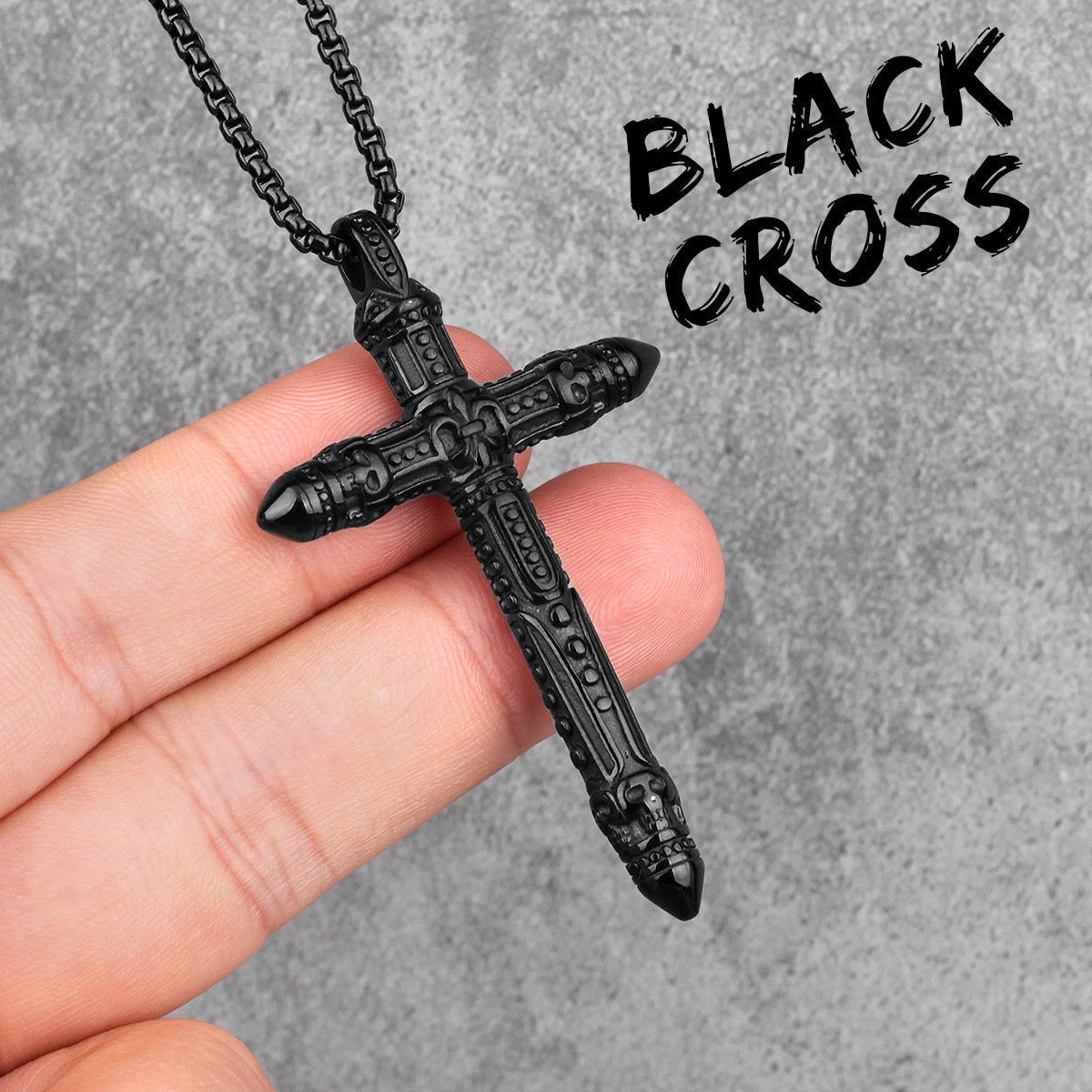 Black Stainless Steel Cross Pendant Necklace Jewelry