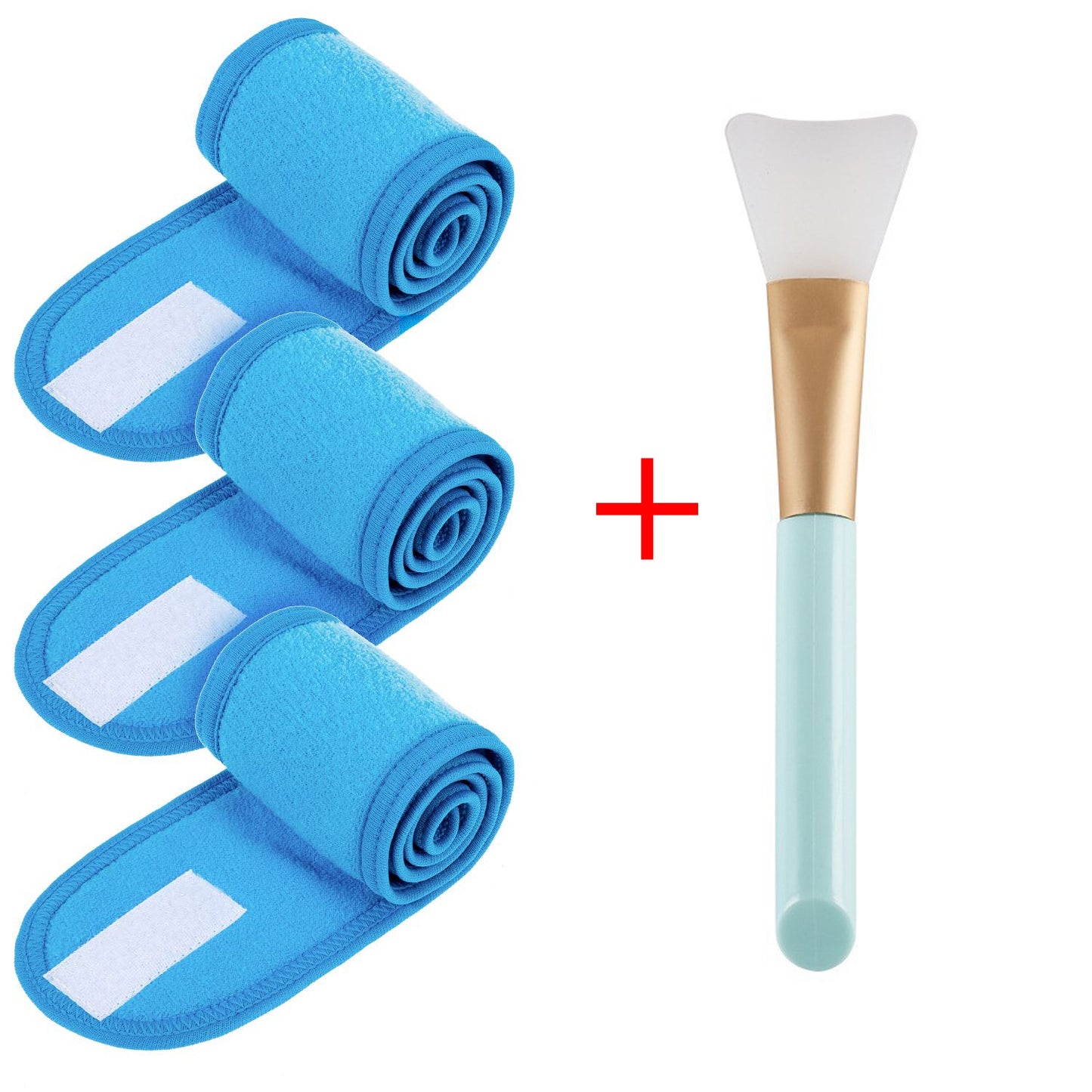 Blue Adjustable Stretchy Face-Wash Spa Make-Up Headband And Mask Brush