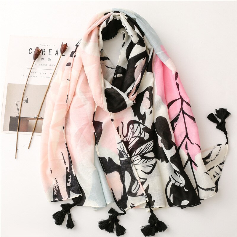 LAVEN mutifunction beautiful luxury printed design soft cotton scarf shawl foulard