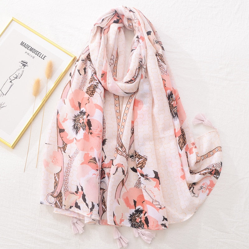 LAVEN mutifunction beautiful luxury printed design soft cotton scarf shawl foulard