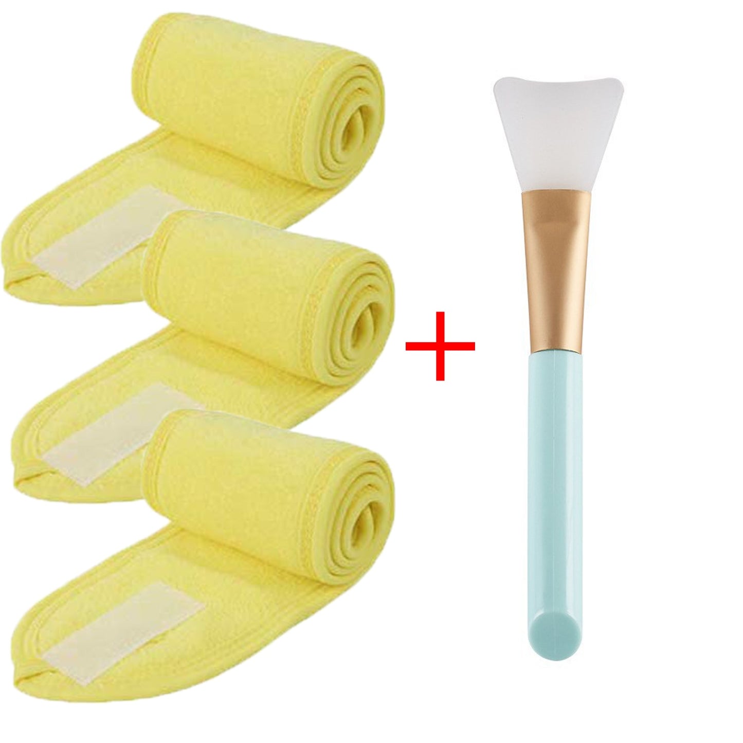 Yellow Adjustable Stretchy Face-Wash Spa Make-Up Headband And Mask Brush