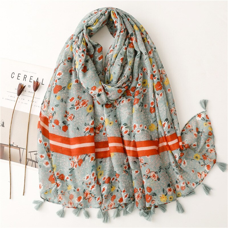 LAVEN mutifunction beautiful luxury printed design soft cotton scarf shawl foulard