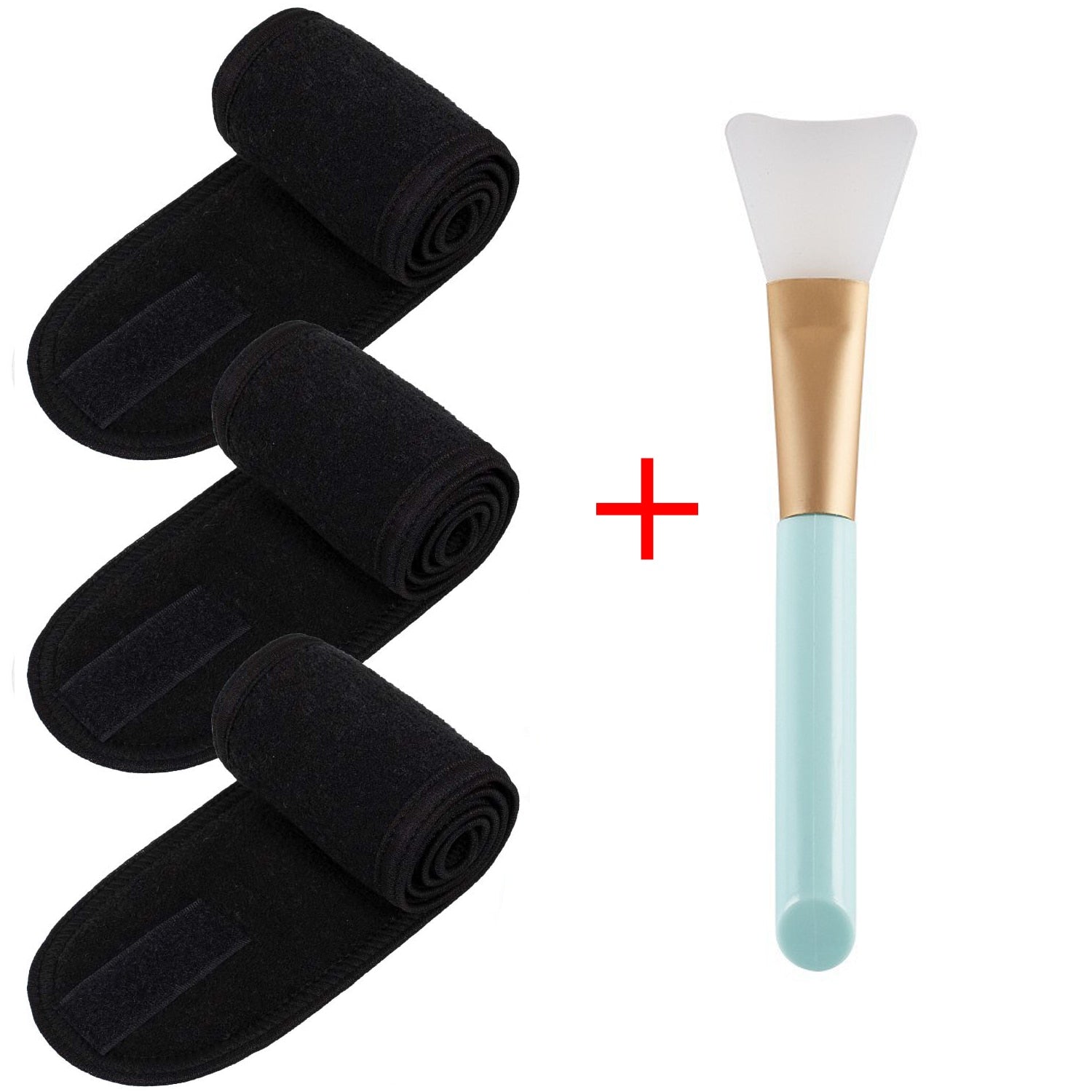Black Adjustable Stretchy Face-Wash Spa Make-Up Headband And Mask Brush