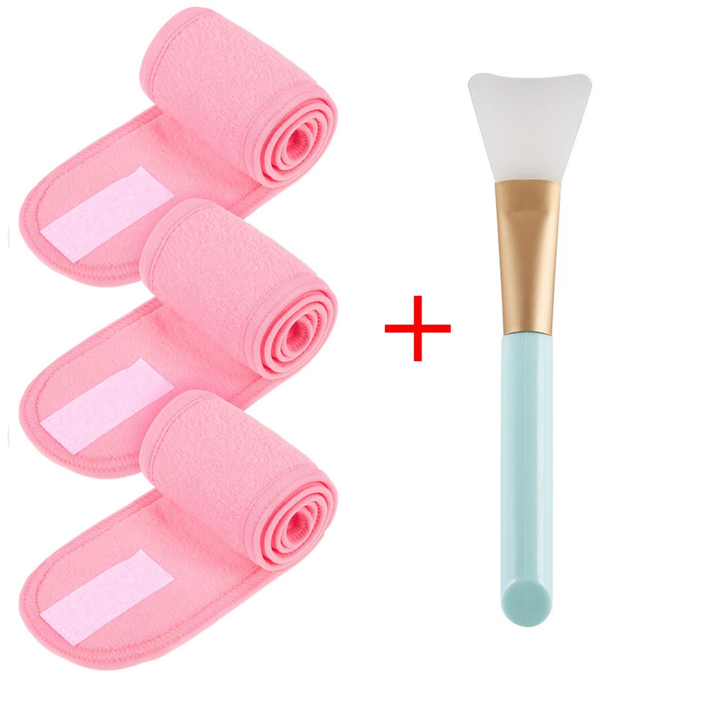 Pink Adjustable Stretchy Face-Wash Spa Make-Up Headband And Mask Brush