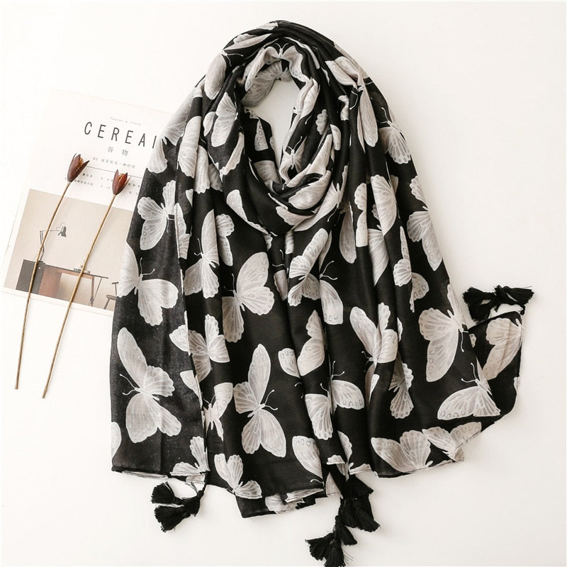 LAVEN mutifunction beautiful luxury printed design soft cotton scarf shawl foulard