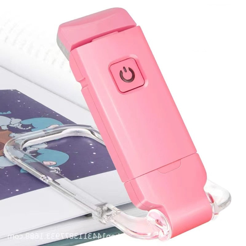 Pink USB Chargeable Portable Clip Book Reading LED Light Adjustable Brightness