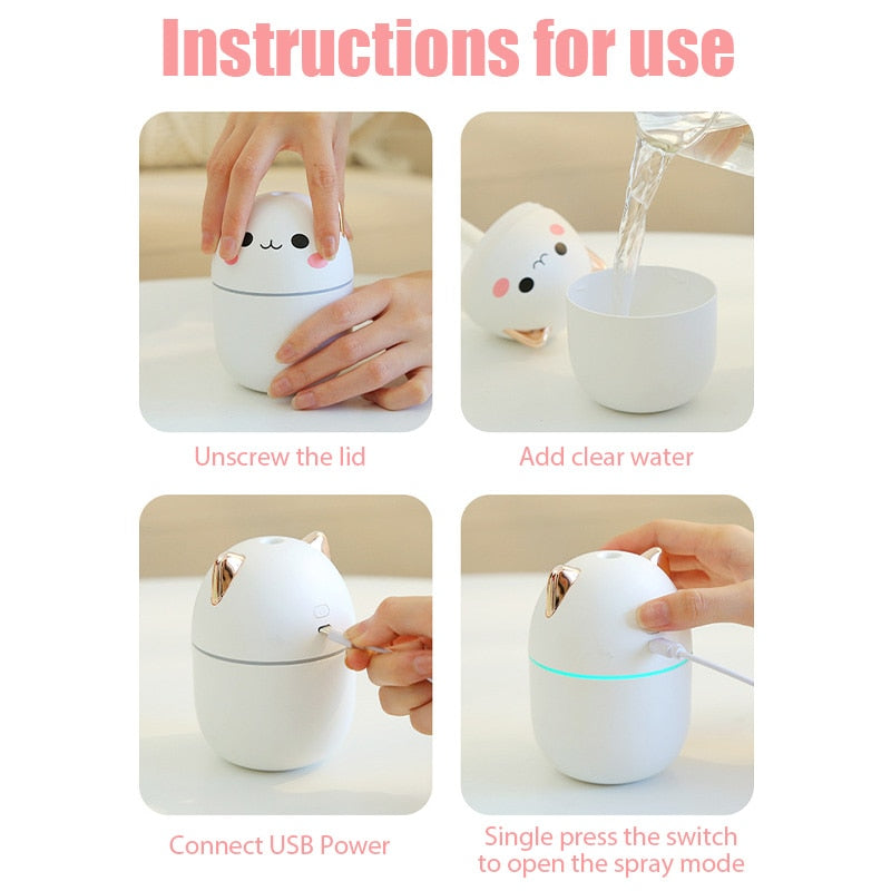 Instructions how to use Kawaii Essential Oil Diffuser/Air Humidifier/Mist Sprayer