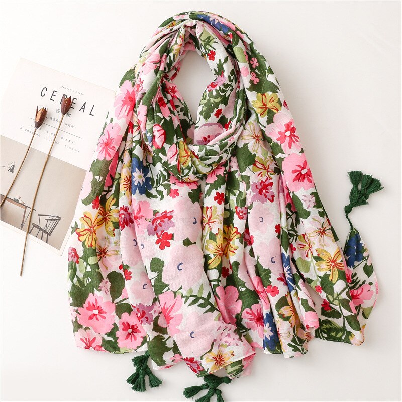 LAVEN mutifunction beautiful luxury printed design soft cotton scarf shawl foulard