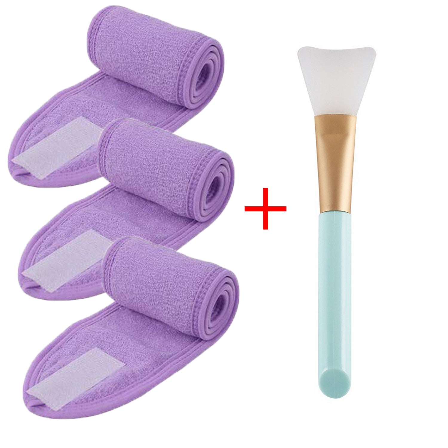 Purple Adjustable Stretchy Face-Wash Spa Make-Up Headband And Mask Brush