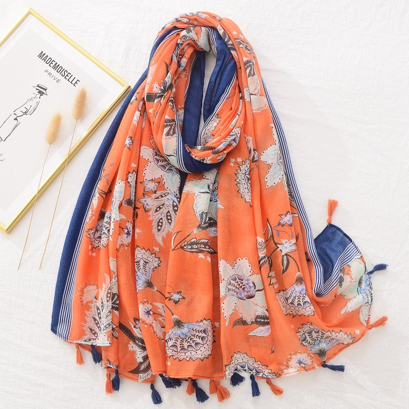 LAVEN mutifunction beautiful luxury printed design soft cotton scarf shawl foulard